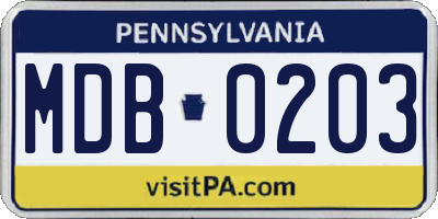 PA license plate MDB0203
