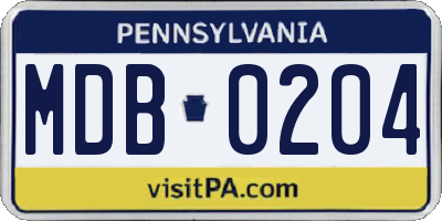 PA license plate MDB0204