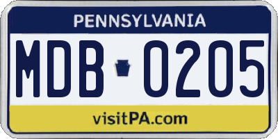 PA license plate MDB0205