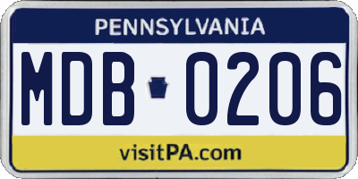 PA license plate MDB0206