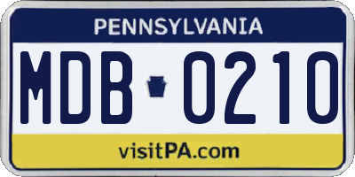 PA license plate MDB0210