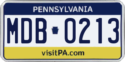 PA license plate MDB0213