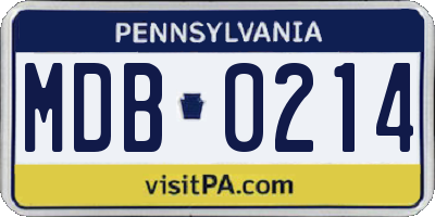 PA license plate MDB0214