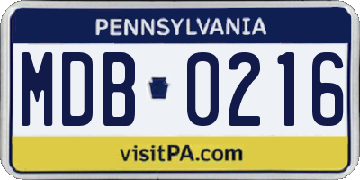 PA license plate MDB0216