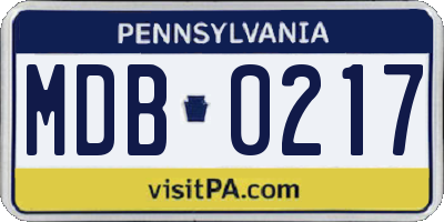 PA license plate MDB0217