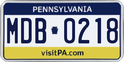 PA license plate MDB0218