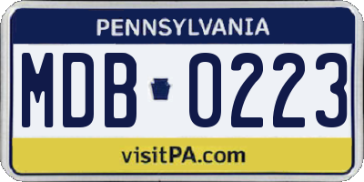 PA license plate MDB0223