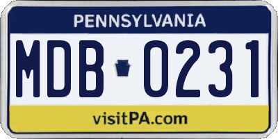 PA license plate MDB0231