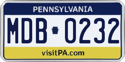 PA license plate MDB0232