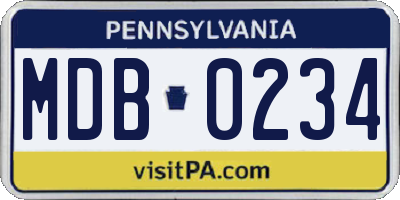 PA license plate MDB0234