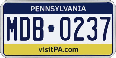 PA license plate MDB0237