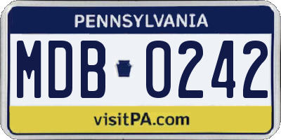 PA license plate MDB0242