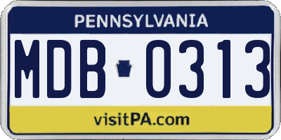PA license plate MDB0313