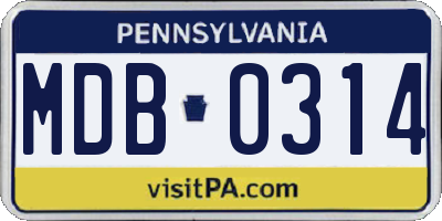 PA license plate MDB0314