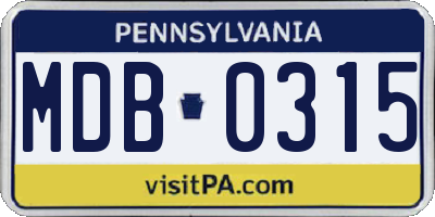 PA license plate MDB0315