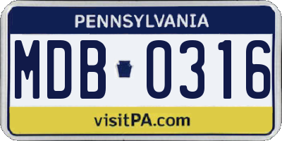 PA license plate MDB0316