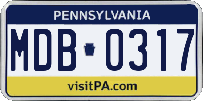 PA license plate MDB0317