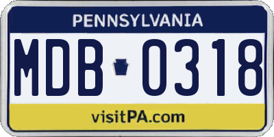 PA license plate MDB0318