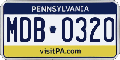PA license plate MDB0320