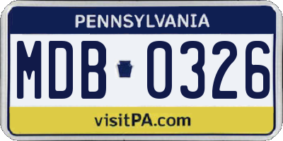 PA license plate MDB0326
