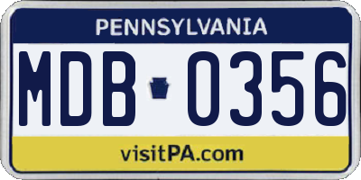 PA license plate MDB0356