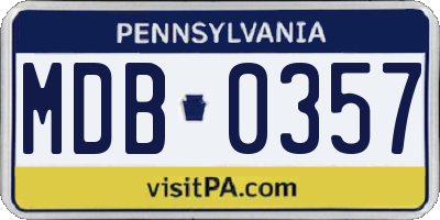 PA license plate MDB0357