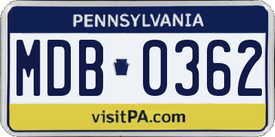 PA license plate MDB0362