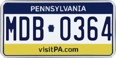 PA license plate MDB0364