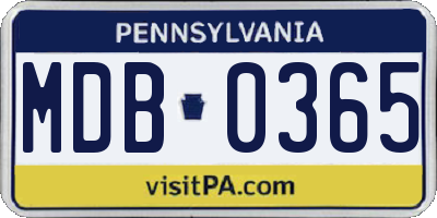 PA license plate MDB0365