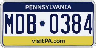 PA license plate MDB0384
