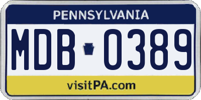 PA license plate MDB0389
