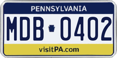 PA license plate MDB0402