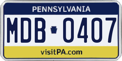 PA license plate MDB0407