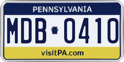 PA license plate MDB0410