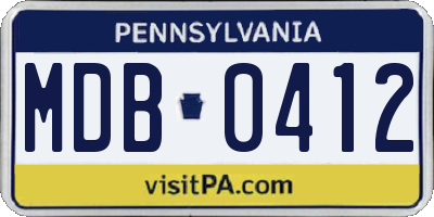 PA license plate MDB0412