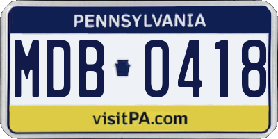PA license plate MDB0418
