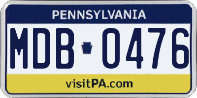 PA license plate MDB0476