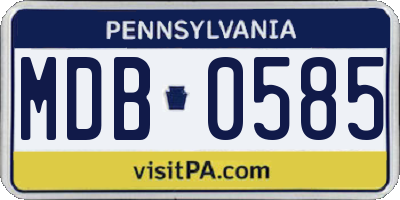 PA license plate MDB0585