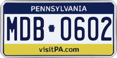 PA license plate MDB0602