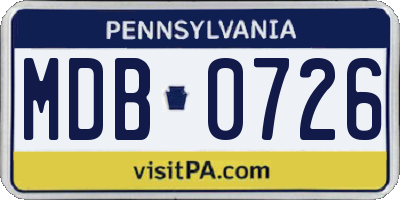 PA license plate MDB0726