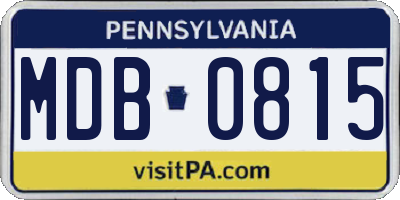 PA license plate MDB0815