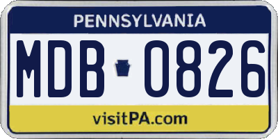 PA license plate MDB0826