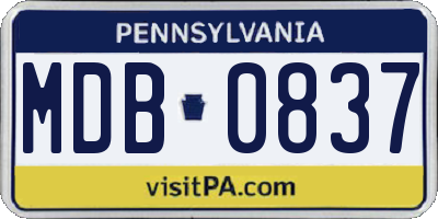PA license plate MDB0837