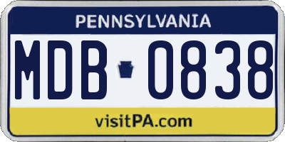 PA license plate MDB0838