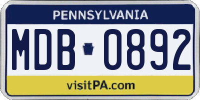 PA license plate MDB0892