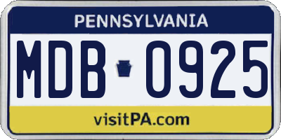 PA license plate MDB0925