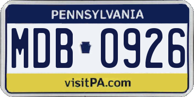 PA license plate MDB0926