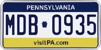 PA license plate MDB0935