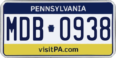 PA license plate MDB0938