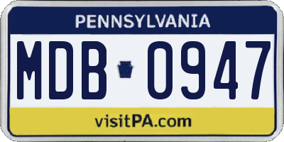 PA license plate MDB0947